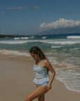 Floral Textured Blue Tankini Top