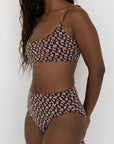 Chloe High Waisted Bottoms | Brown Dainty Floral Full Coverage Bottoms