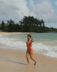 Coral High Waisted Shorts | Ribbed Women's Boy Short Swim Bottoms