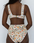 Costa High Waisted Bottoms | Neutral Wildflower Print Bikini Bottoms