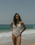 Eleanor One Piece Swimsuit | Polka Dot V-Neck Modest One Piece Swimsuit