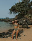 Textured Neutral Green V Neck Bikini