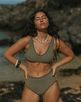 Full Coverage High Waisted V Neck Bikini
