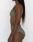 Haze Bikini Top | Ribbed Olive Green V Neck Swim Top