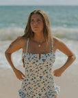 Cute Full Coverage Secure One Piece Swimsuit with Leg Ruffles and removable straps