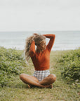 Surfing cute full coverage long sleeved rust orange bikini set