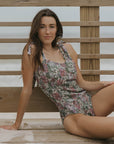 smocked pink and purple floral one piece swimsuit for women modest