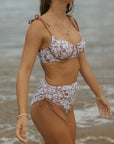 Toile printed underwire high waisted bikini top