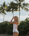 Cute toile print seashell white high waisted bikini