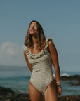 Pale Yellow Floral Feminine One piece Swimsuit