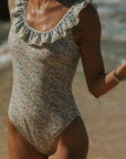 Butter yellow floral one piece swimsuit