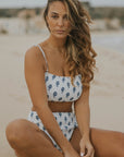 White and Navy Nautical Modest Bikini Set