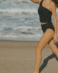 Full Coverage High Waisted Textured Black Bikini Bottoms