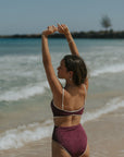 Floral Textured One Piece Swimsuit with Open Back