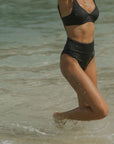 Tummy Control Black Modest Textured Bikini Bottoms for Christian Women