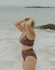 High Waisted Full Coverage Maroon Floral Bikini Bottoms