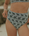 Full Coverage Floral Black and White Textured Bikini