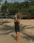 Black Floral Cute Scoop Neck Swim Dress