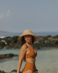 Cute Orange V Neck High Waisted Autumn Bikini