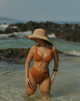 Textured Cute Orange Autumn High Waisted Bikini