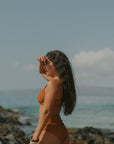 Textured Full Coverage Paneled Orange Bikini