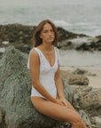 White and Gray Floral Honeymoon Modest One Piece Swimsuit