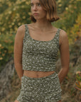 Cute Modest Floral Olive Green Tankini with Boy Shorts