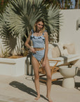 Cute Feminine Blue Floral Bikini Set