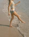 High waisted modest bikini bottoms.