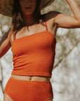 Dark orange two-piece ginger swimsuit for women