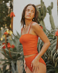 textured modest orange bikini set strapless swimsuit