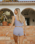 Women's swim shorts light purple modest high waisted swim bottoms