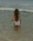 Full Coverage White and Black One Piece Swimsuit