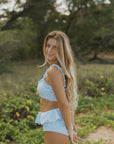 blue modest bikini top