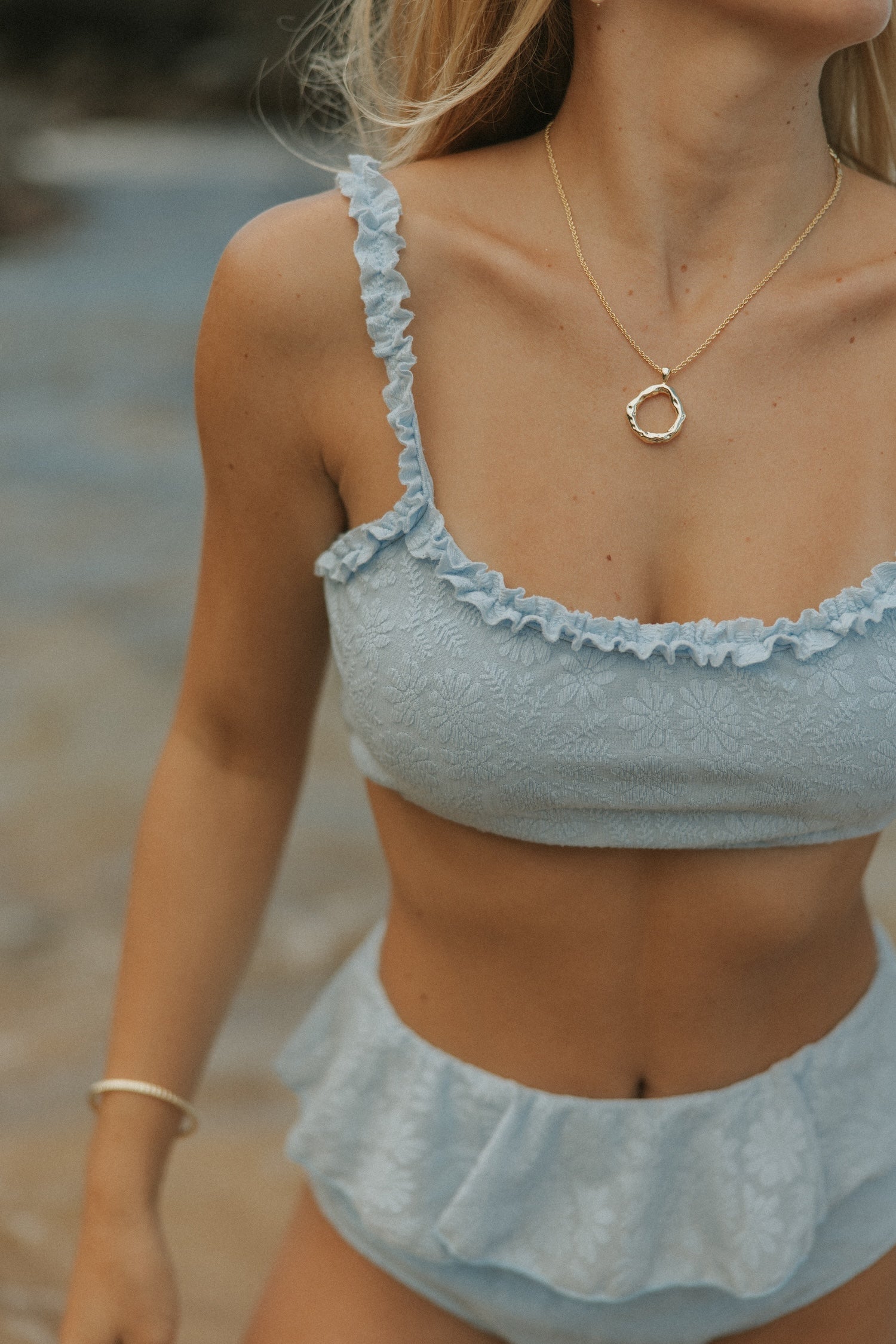 Floral textured modest bikini