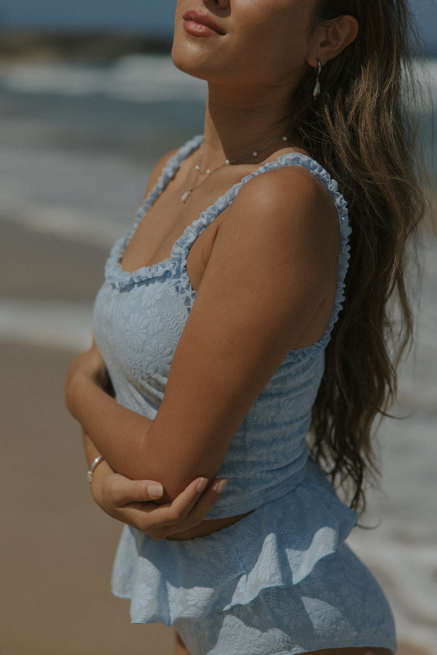 Conservative Blue Floral Bikini Top