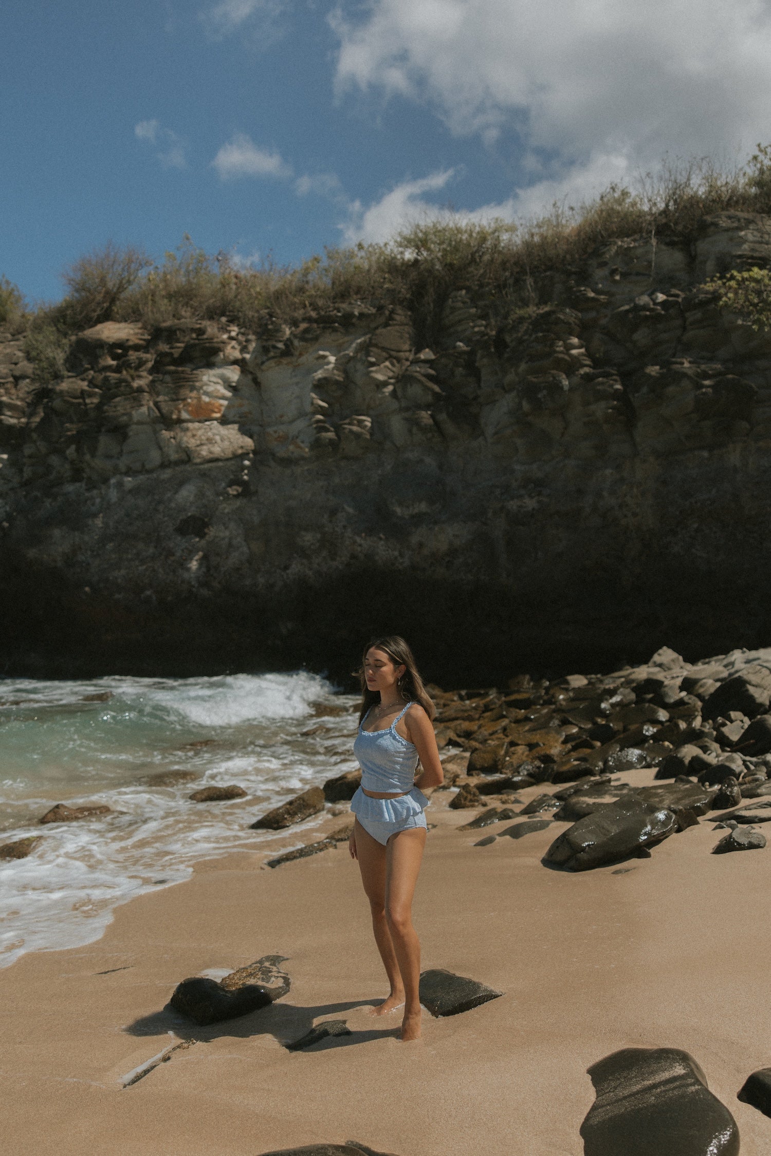 Blue Floral Textured Tankini