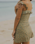 Off the shoulder green floral modest bikini top