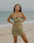 Modest full coverage cute green floral bikini top