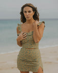 Green floral modest swimsuit set with swim skirt