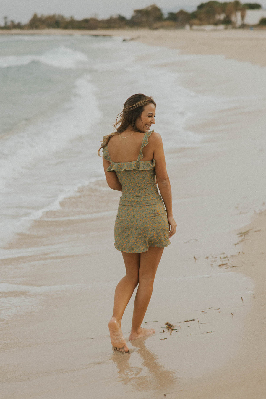 Modest full coverage green floral bikini top