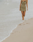 Full coverage green floral swimsuit with swim skirt