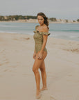 Modest high waisted green floral bikini bottoms