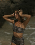 One shoulder High waisted boy shorts bikini