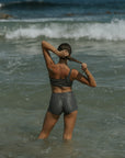 Modest one shoulder bikini with boy shorts