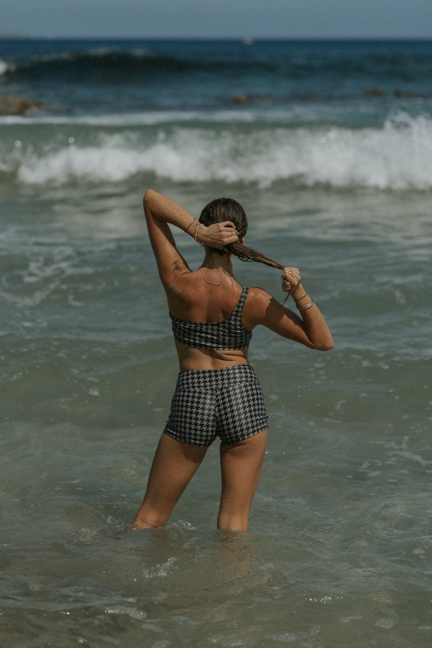 Neutral Black and Tan Bikini with Boy Shorts