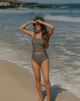 Modest One shoulder high waisted tankini