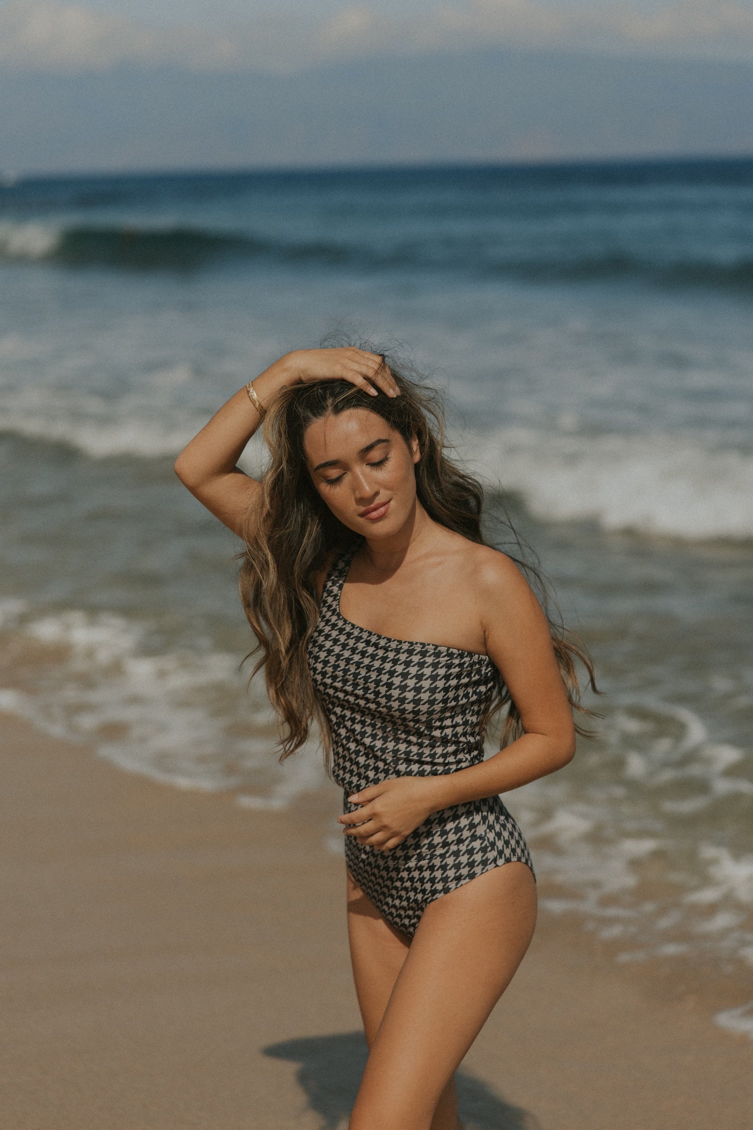 Modest One Shoulder Patterned Tankini