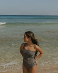 Cute One Shoulder Houndstooth Tankini Top