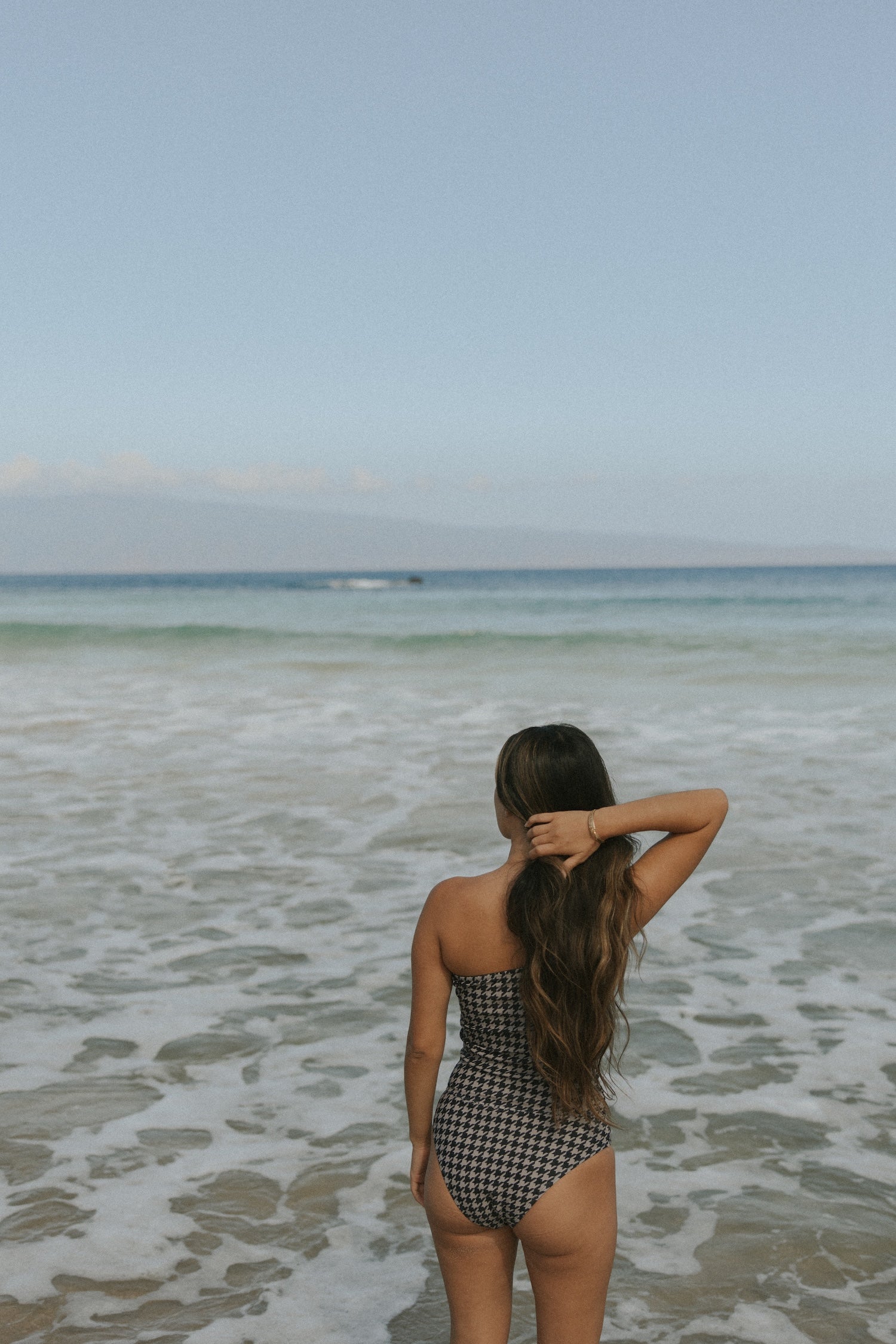 Full coverage houndstooth high waisted bikini bottoms